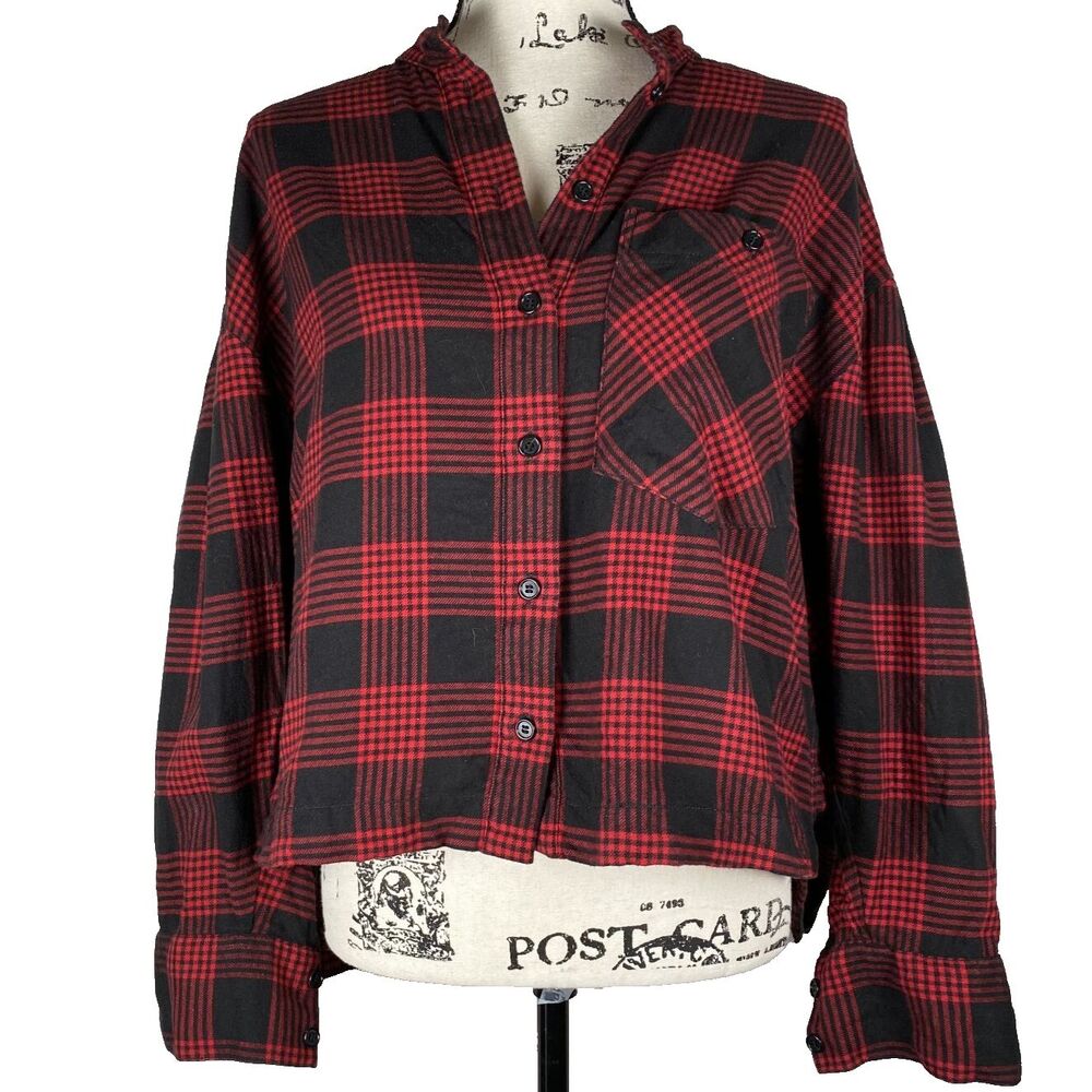 Banana Republic Sz M Long-Sleeve Piazza Flannel Shirt Button-Down Red Plaid